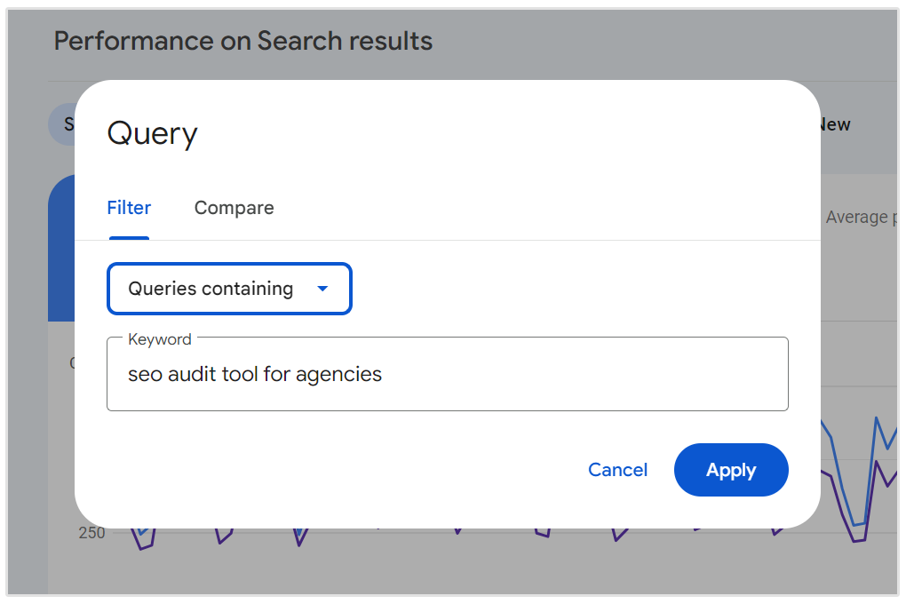 aggiungi query al tracciamento gsc